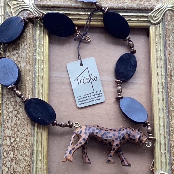 🦏 TRESKA VINTAGE DEADSTOCK LEOPARD NECKLACE KENYA AFRICA HAND CRAFTED 🐘 - Picture 2 of 16